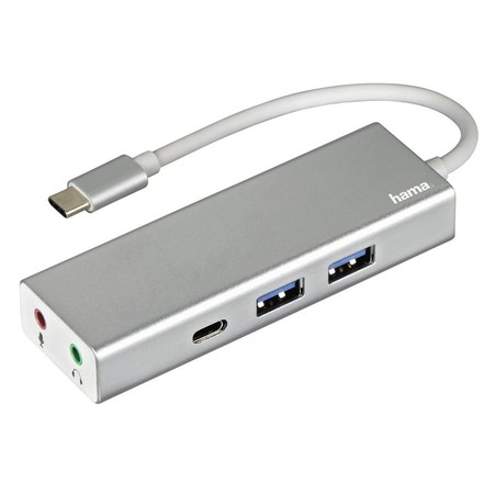 USB Hub Hama USB-C/ 2x USB, USB-C, Jack 3, 5mm - stříbrný