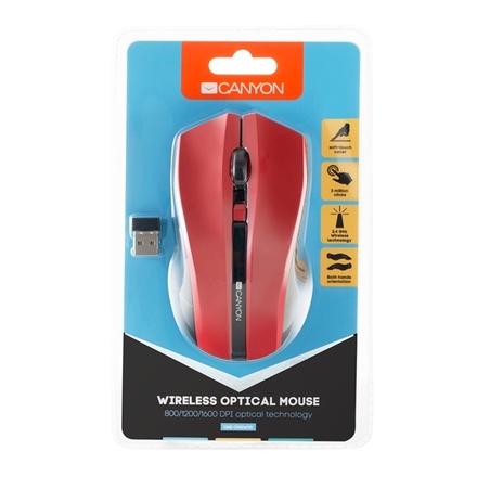 Počítačová myš Canyon CMSW05 / optická / 4 tlačítka / 1600dpi - červená (3)