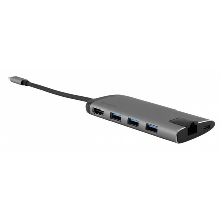 USB Hub Verbatim USB-C/ 3xUSB 3.0, HDMI, SD, MicroSD, RJ45 - šedý