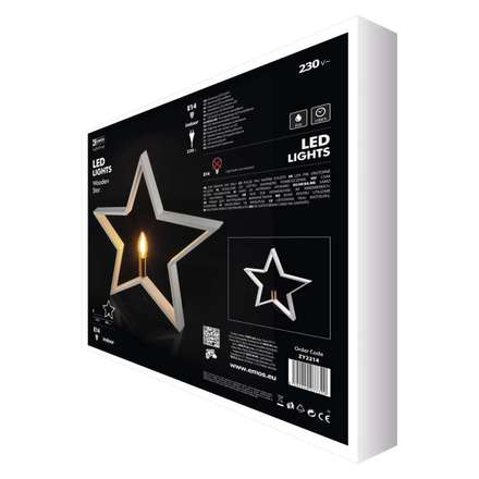 Svícen na žárovku Emos ZY2214 Svícen na žárovku E14 dřevěný bílý, hvězda, 48cm, vnitřní (3)