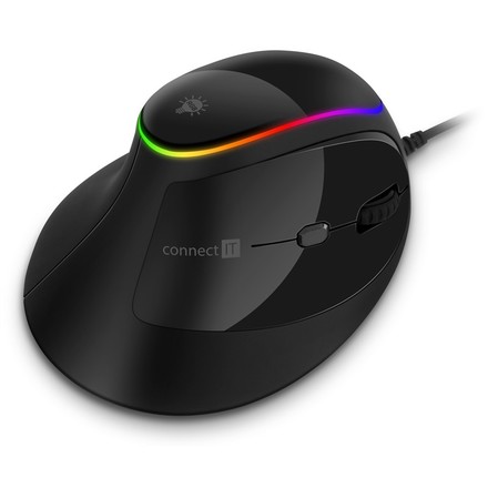 Počítačová myš Connect IT vertikální, ergonomická, herní / optická / 6 tlačítek / 3200dpi - černá (CMO2800BK)