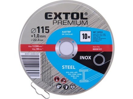 Řezný kotouč Extol Premium (8808101) na ocel/nerez, 10ks, 115x1,0x22,2mm