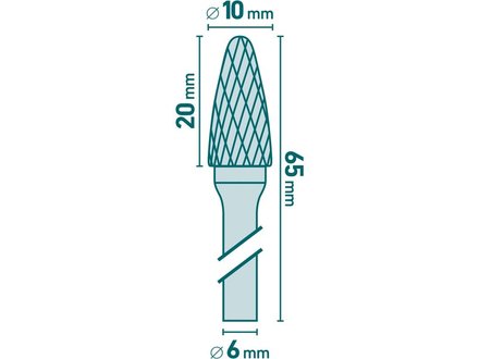 Fréza Extol Industrial (8703754) fréza karbidová, kulatý oblouk, pr.10x20mm/stopka 6mm,sek střední(double-cut)
