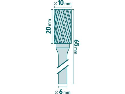 Fréza Extol Industrial (8703714) fréza karbidová, válcová s čelním ozubením, pr.10x20mm/stopka 6mm,sek střední(double-cut)