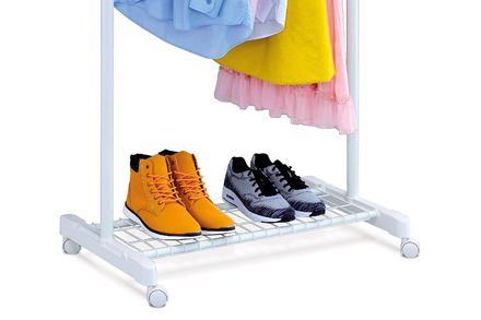 Stojan na šaty Autronic Stojan na šaty s odkladačem na boty, chrom / bílá (ABD-1210 WT) (2)