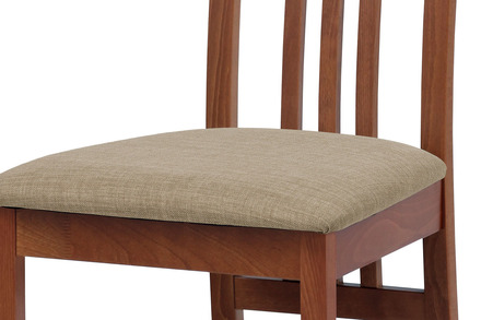 Dřevěná jídelní židle Autronic Jídelní židle, masiv buk, barva třešeň, látkový béžový potah (BC-2482 TR3) (2)