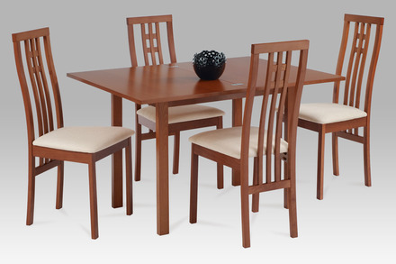 Dřevěná jídelní židle Autronic Jídelní židle, masiv buk, barva třešeň, látkový béžový potah (BC-2482 TR3) (6)