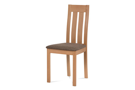 Dřevěná jídelní židle Autronic Jídelní židle, masiv buk, barva buk, látkový potah hnědý melír (BC-2602 BUK3)