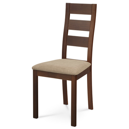 Dřevěná jídelní židle Autronic Jídelní židle masiv buk, barva ořech, látkový béžový potah (BC-2603 WAL)