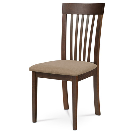 Dřevěná jídelní židle Autronic Jídelní židle, masiv buk, barva ořech, látkový béžový potah (BC-3950 WAL)