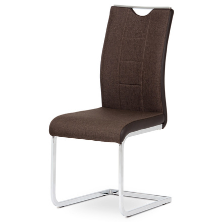 Moderní jídelní židle Autronic Jídelní židle chrom / hnědá látka + hnědá koženka (DCL-410 BR2)