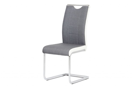 Moderní jídelní židle Autronic Jídelní židle chrom / šedá látka + bílá koženka (DCL-410 GREY2)