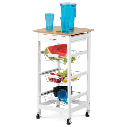 Regál Autronic Servírovací stolerk / regál na kolečkách s úložnými košíky, kostra MDF, vrchní deska bambus. (DR-043) (11)