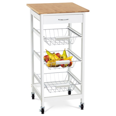Regál Autronic Servírovací stolerk / regál na kolečkách s úložnými košíky, kostra MDF, vrchní deska bambus. (DR-043) (1)