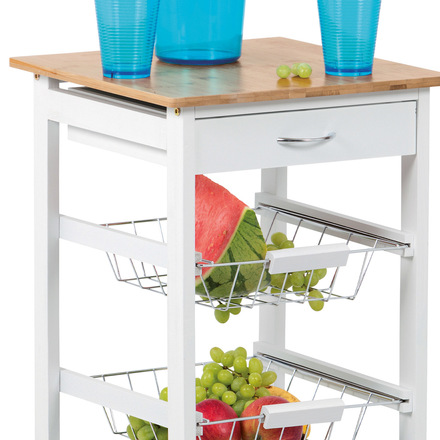 Regál Autronic Servírovací stolerk / regál na kolečkách s úložnými košíky, kostra MDF, vrchní deska bambus. (DR-043) (3)