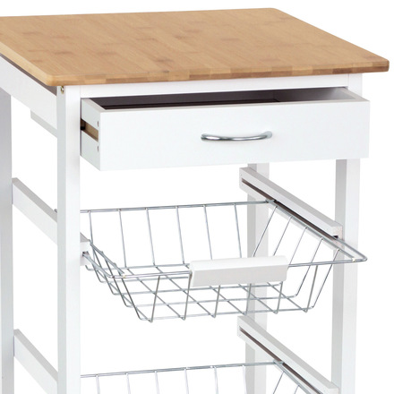 Regál Autronic Servírovací stolerk / regál na kolečkách s úložnými košíky, kostra MDF, vrchní deska bambus. (DR-043) (5)