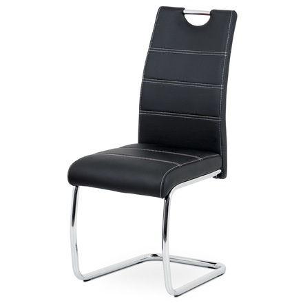 Moderní jídelní židle Autronic Jídelní židle, černá ekokůže, bílé prošití, kov chrom (HC-481 BK)