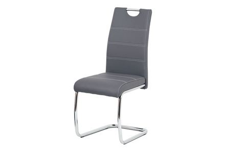 Moderní jídelní židle Autronic Jídelní židle, šedá ekokůže, bílé prošití, kov chrom (HC-481 GREY)