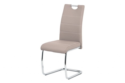 Moderní jídelní židle Autronic Jídelní židle, béžová ekokůže, bílé prošití, kov chrom (HC-481 LAN)