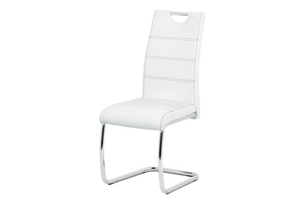 Moderní jídelní židle Autronic Jídelní židle, bílá ekokůže, černé prošití, kov chrom (HC-481 WT)