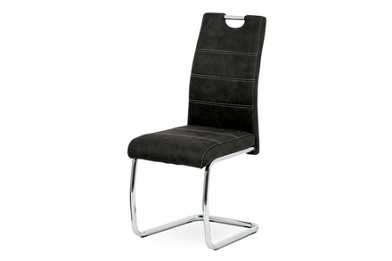 Moderní jídelní židle Autronic Jídelní židle - černá látka Cowboy v dekoru broušené kůže, kovová chromovaná podnož (HC-483 BK3)