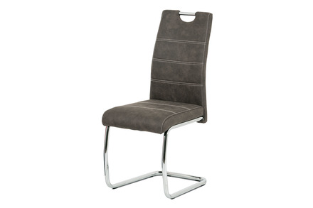Moderní jídelní židle Autronic Jídelní židle - antracitová látka Cowboy v dekoru broušené kůže, kovová chromovaná podnož (HC-483 GREY3)