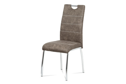 Moderní jídelní židle Autronic jídelní židle, látka hnědá, bílé prošití / chrom (HC-486 BR3)