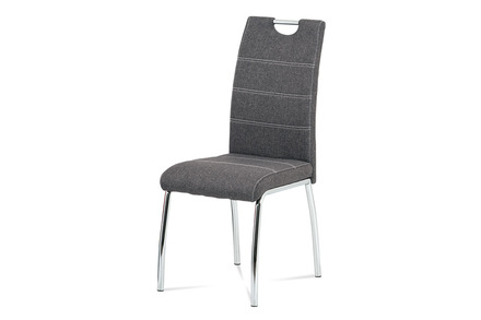 Moderní jídelní židle Autronic Jídelní židle, šedá látka, bílé prošití, kov chrom (HC-485 GREY2)