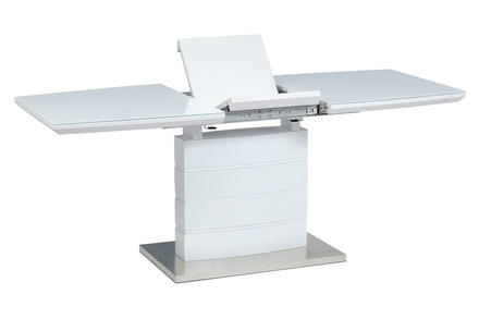 Moderní jídelní stůl Autronic Rozkládací jídelní stůl 140+40x80x76 cm, bílé sklo, bílý vysoký lesk, broušený nerez (HT-440 WT) (3xKarton)