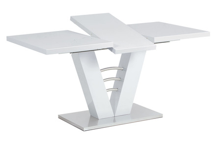 Moderní jídelní stůl Autronic Rozkládací jídelní stůl 120+40x80 cm, bílý lesk / broušený nerez (HT-510 WT) (2xKarton)