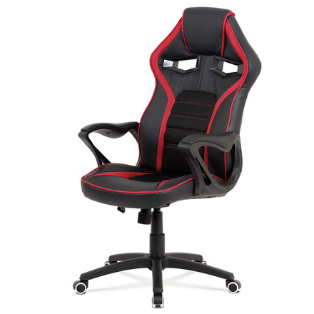 Kancelářská židle Autronic Kancelářská židle, černá ekokůže + červená látka MESH, černý plastový kříž, houpací mechanismus (KA-G406 RED)