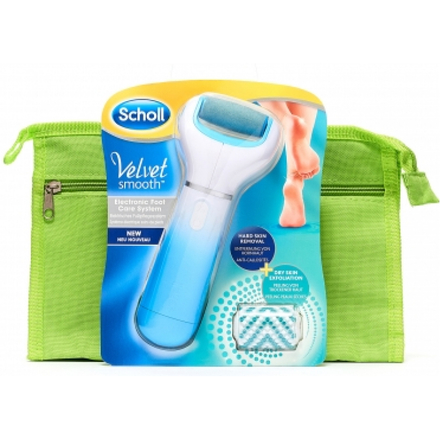 Bruska na paty Scholl Velvet Smooth elektrický pilník na chodidla + krém na rozpraskané paty s Keratinem 60 ml dárková sada