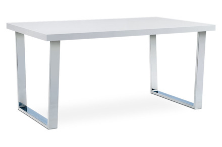Moderní jídelní stůl Autronic Jídelní stůl 150x90 cm, MDF deska, bílý vysoký lesk, chromovaná podnož (AT-2088 WT) (2*Karton)