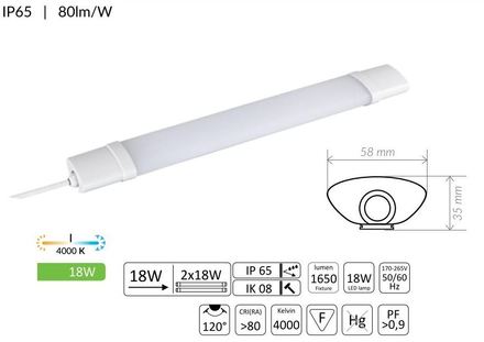 Prachotěsné přisazené svítidlo Lumax (62700051) LHT051 Svítidlo 18W IP65 1650lm (1)