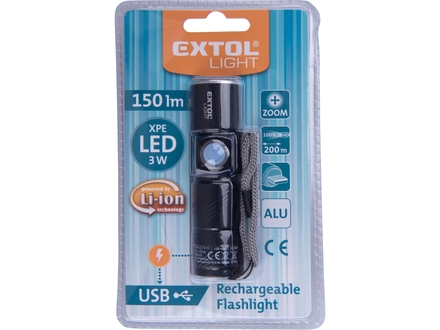 Svítilna Extol Light 43135 svítilna 150lm, nabíjecí, USB, zoom, XPE 3W LED (2)