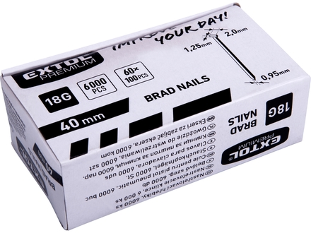 Hřebík nastřelovací Extol Premium 8862617 hřebík nastřelovací, 6000ks, 40mm, 18G, typ F, hlava 2mm, 1,25x0,95mm (1)