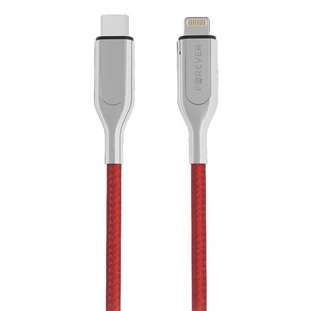 Redukční kabel Forever USB-C/ Lightning, MFi, 1, 5 m - červený