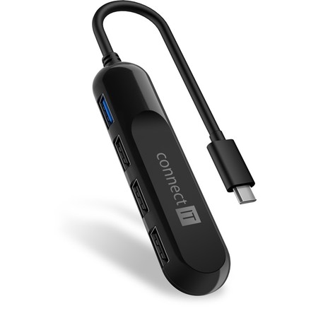 USB Hub Connect IT USB-C/ USB 3.2, 3x USB 2.0 - černý