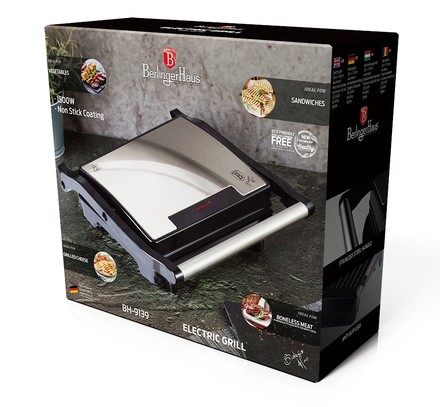 Kontaktní gril Berlingerhaus BH-9139 Kontaktní gril s nepřilnavým povrchem 1500 W Black Silver Collection (4)