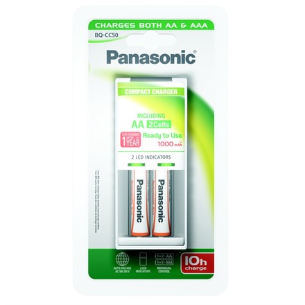 Nabíječka baterií Panasonic BQ-CC50 Compact + AA, 1 000 mAh, 2 ks
