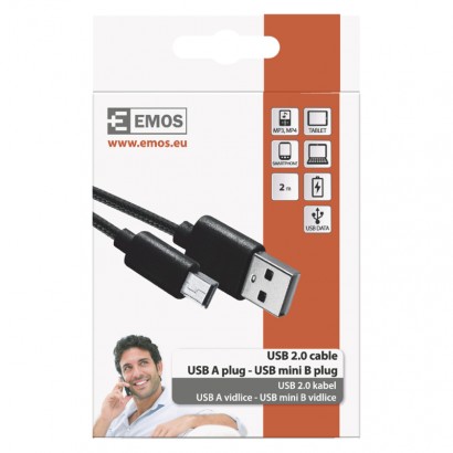 USB kabel Emos SM7009BL USB kabel 2.0 A/M - mini B/M 2m černý
