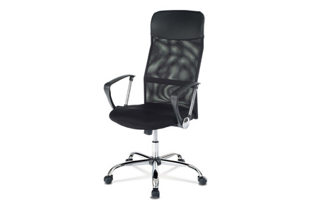 Kancelářská židle Autronic Kancelářská židle s podhlavníkem z ekokůže, potah černá látka MESH a síťovina MESH, houpací mechanismus, kovový kříž (KA-E305 BK)