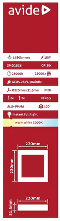 Přisazené svítidlo Avide (9571090) panel přisaz. 18W 22x22 3000K (2)