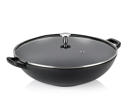 Wok pánev s poklicí Kela KL-12475 litinový CALIDO 36 cm černá