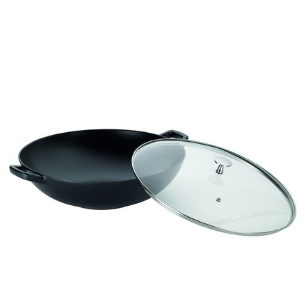 Wok pánev s poklicí Kela KL-12475 litinový CALIDO 36 cm černá (2)