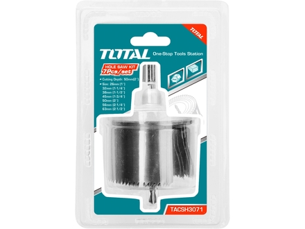 Vykružovací vrtáky do dřeva a sádrokartonu Total TACSH3071 Vykružovací vrtáky do dřeva a sádrokartonu, 7ks, velikost 26,32,38,45,50,56,63mm (1)