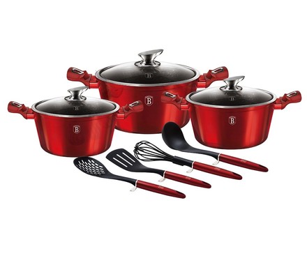 Sada nádobí s mramorovým povrchem Berlingerhaus BH-6150 10 ks Burgundy Metallic Line