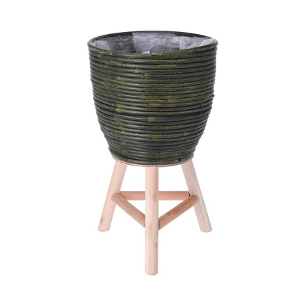 Květináč ProGarden KO-437300760 Květináč ratanový na dřevěné noze 24,5 x 41 cm zelená