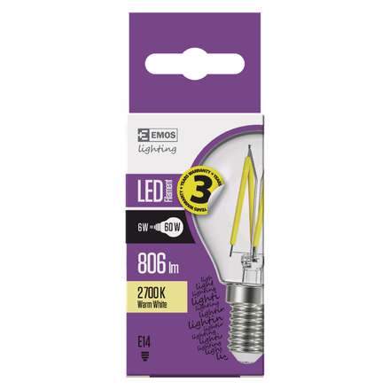 LED žárovka Emos Z74237 LED FLM mini gl 6W, 806lm, E14 (2)