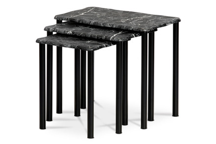Konferenční stolky Autronic Přístavné a odkládací stolky, set 3 ks, deska černý mramor, kovové nohy, černý m (20658-04 BK)
